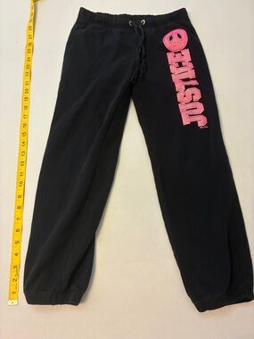Justice Black Sweatpants with Pink Peace Logo